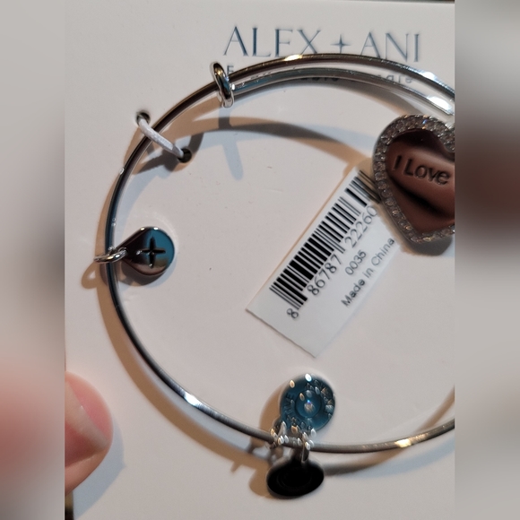 NWT Alex and Ani Silver Tone Crystal I Love You Expandable Charm Bangle Bracelet - Picture 4 of 5